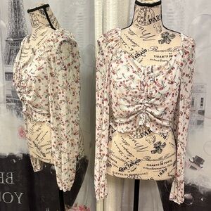 Altar'd State Floral Ruched Cropped Blouse